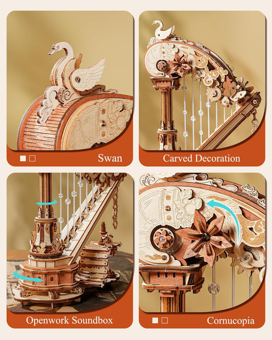 Option 3 🎵 3D Wooden Puzzle for Adults – Self-Playing Harp Music Box, Mechanical Model Kit, Timeless Gift 🎁✨