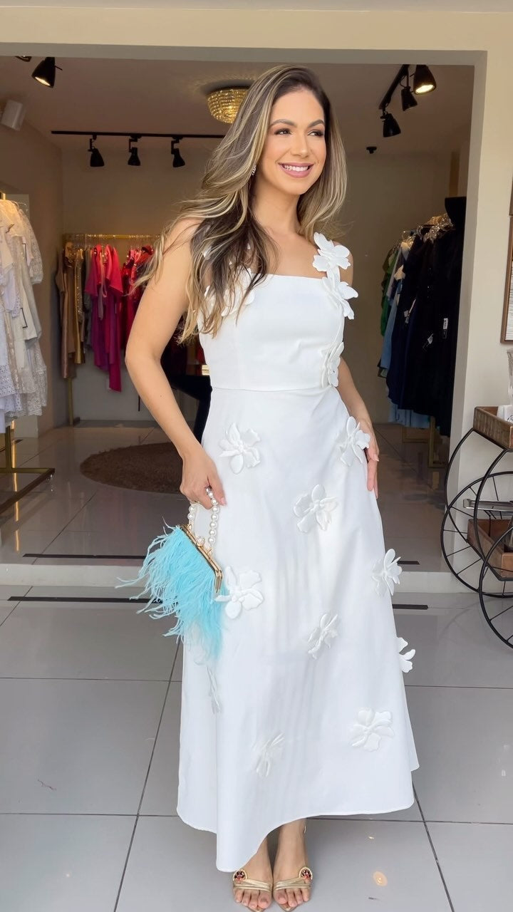 Sexy Sleeveless Cold-Shoulder Floral Embroidered Suspender Skirt