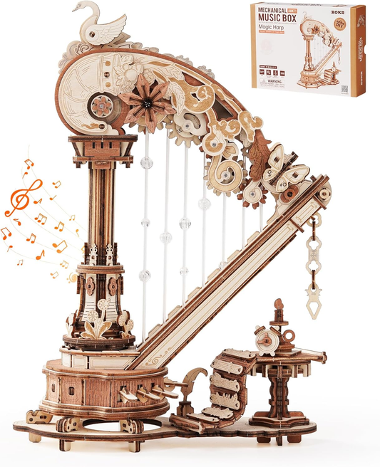 Option 3 🎵 3D Wooden Puzzle for Adults – Self-Playing Harp Music Box, Mechanical Model Kit, Timeless Gift 🎁✨