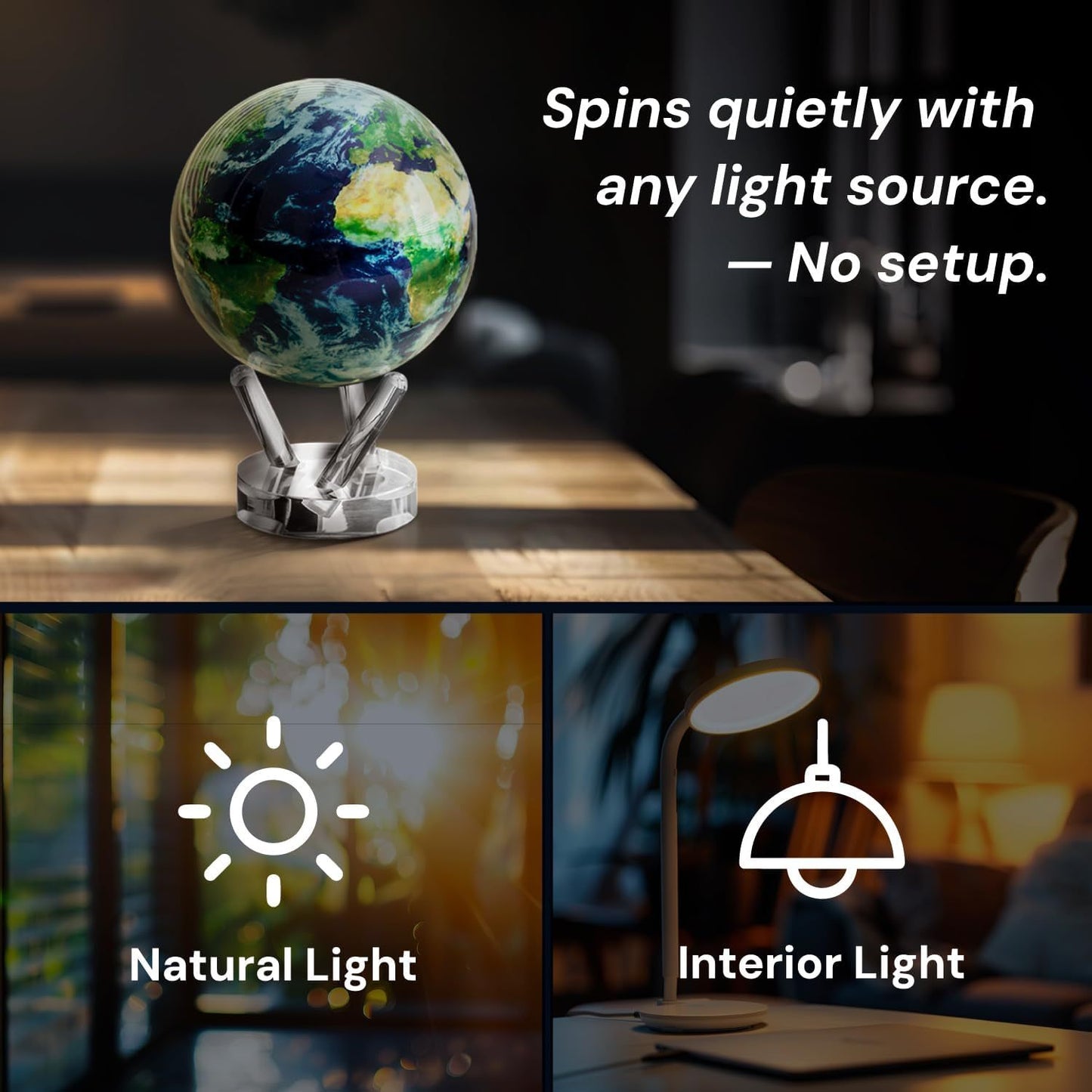 ✨ Light-Powered Self-Rotating Globe 🌍 | Unique Desk Decor