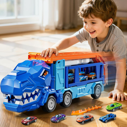 🦕🚗 Dinosaur Truck Track Set with 12 Die-Cast Cars | Fun Toy Gift for Kids 3-8