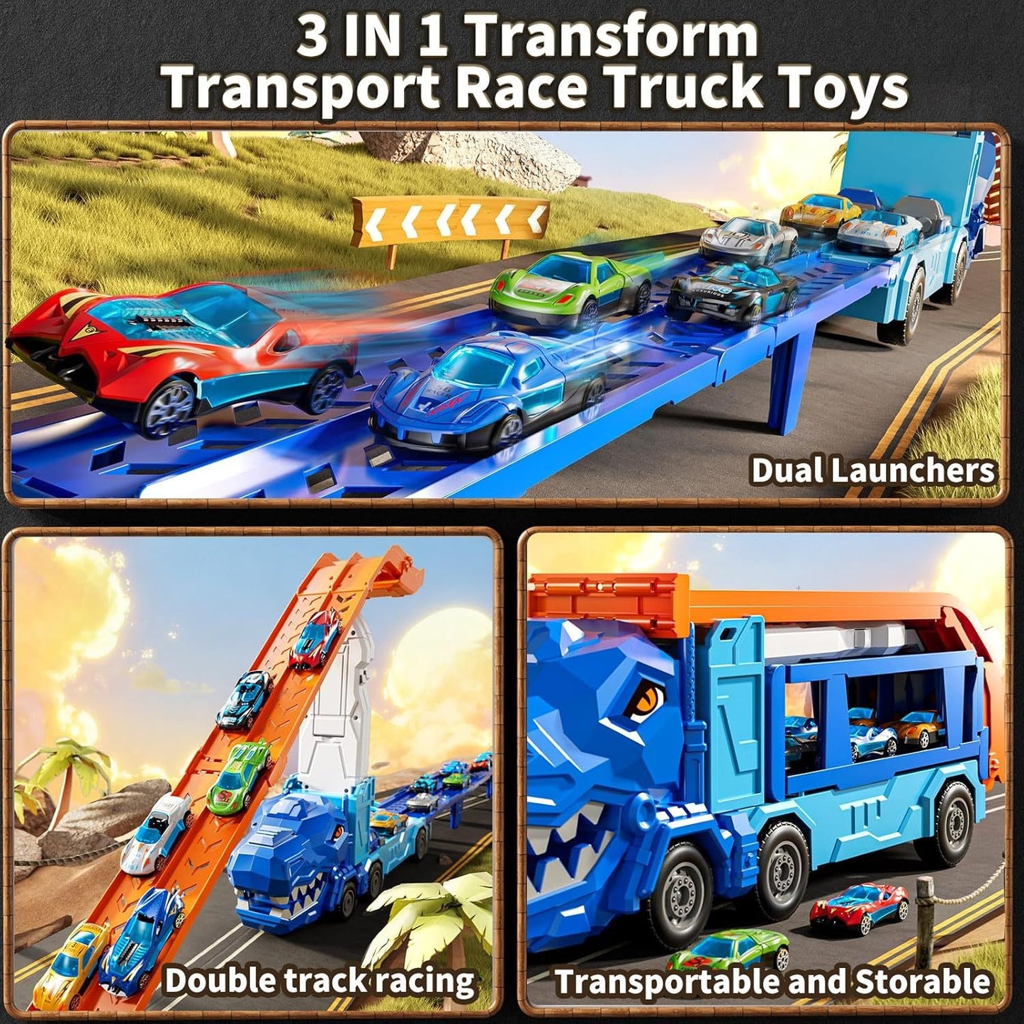 🦕🚗 Dinosaur Truck Track Set with 12 Die-Cast Cars | Fun Toy Gift for Kids 3-8