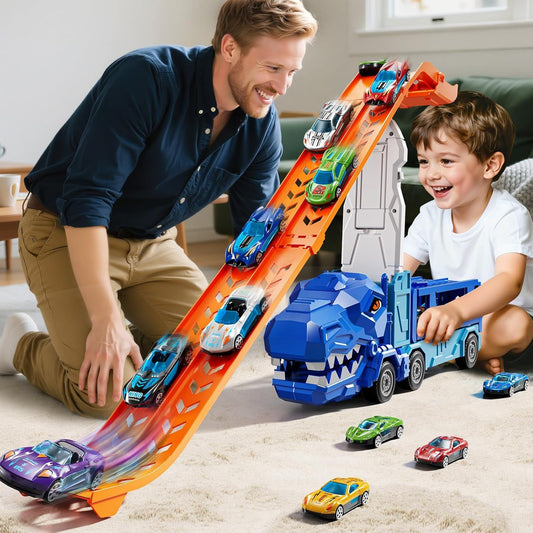 🦕🚗 Dinosaur Truck Track Set with 12 Die-Cast Cars | Fun Toy Gift for Kids 3-8