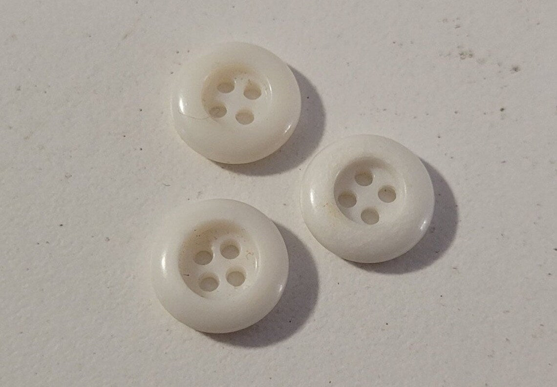 Vintage Buttons | White | Fashion | 4 Hole | Sewing Supplies | Crafting | Decorative Button | 1/2” | Rimmed |